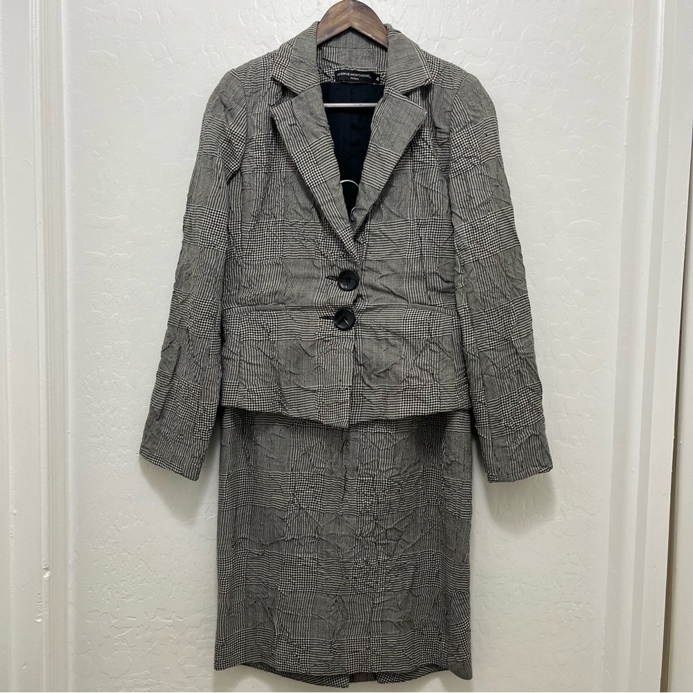 Avenue Montaigne Wool Houndstooth Skirt Suit Set